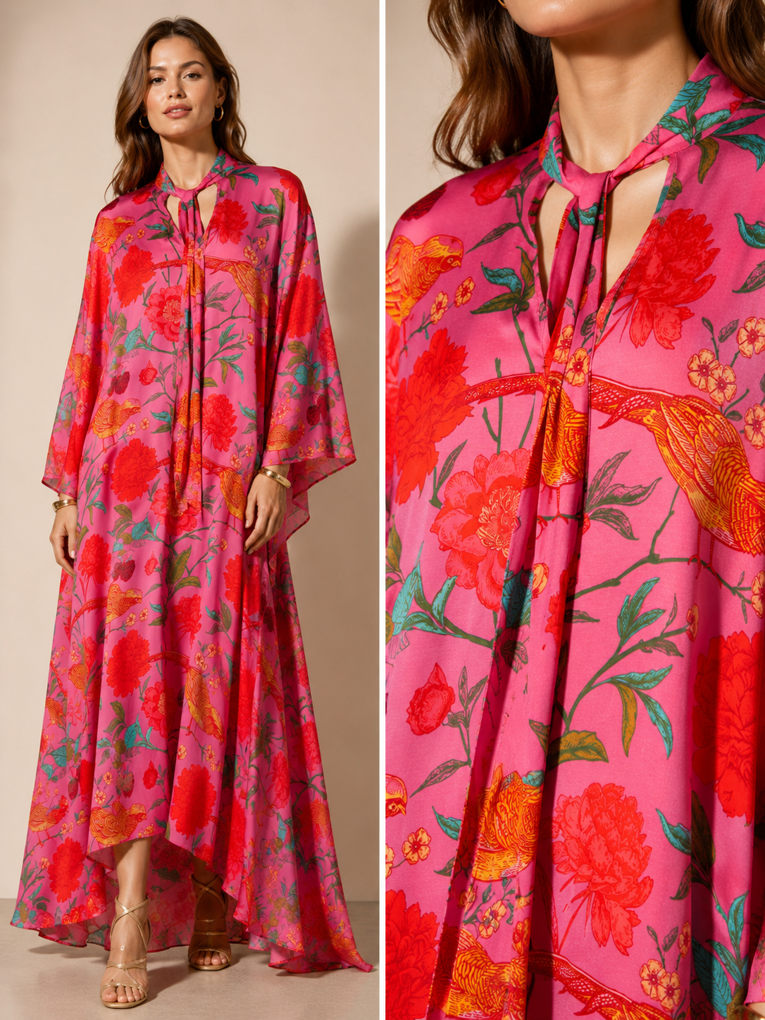 Seiden-Statement-Kleid „Floral“ Pink | Multicolor