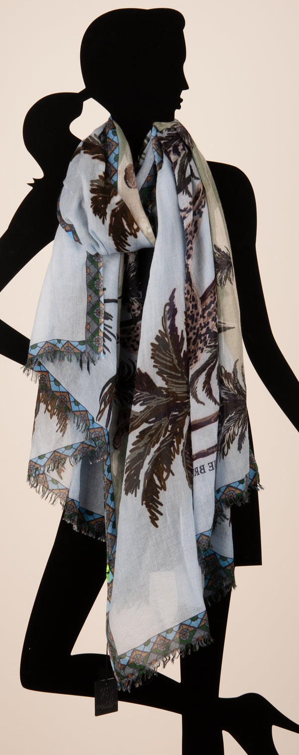 Schal „Palmen“ Hellblau | Multicolor