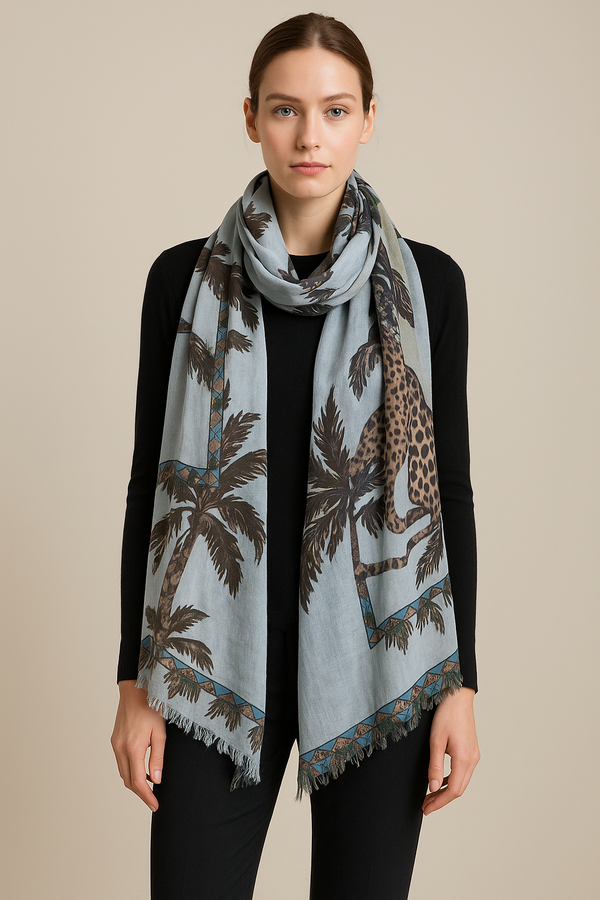 Schal „Palmen“ Hellblau | Multicolor