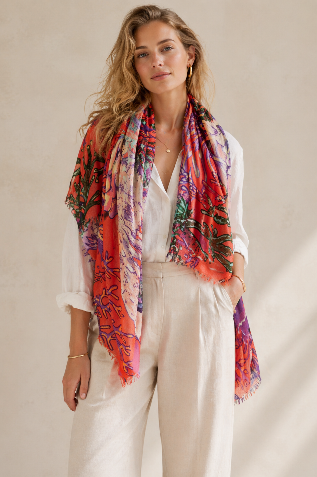 Statement-Kaschmirschal „Koralle“ Orange | Violett | Grün