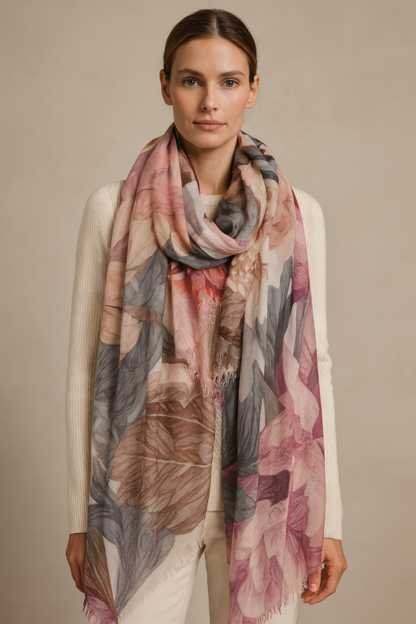 Schal „Blumen“ Rosa | Grün | Multicolor