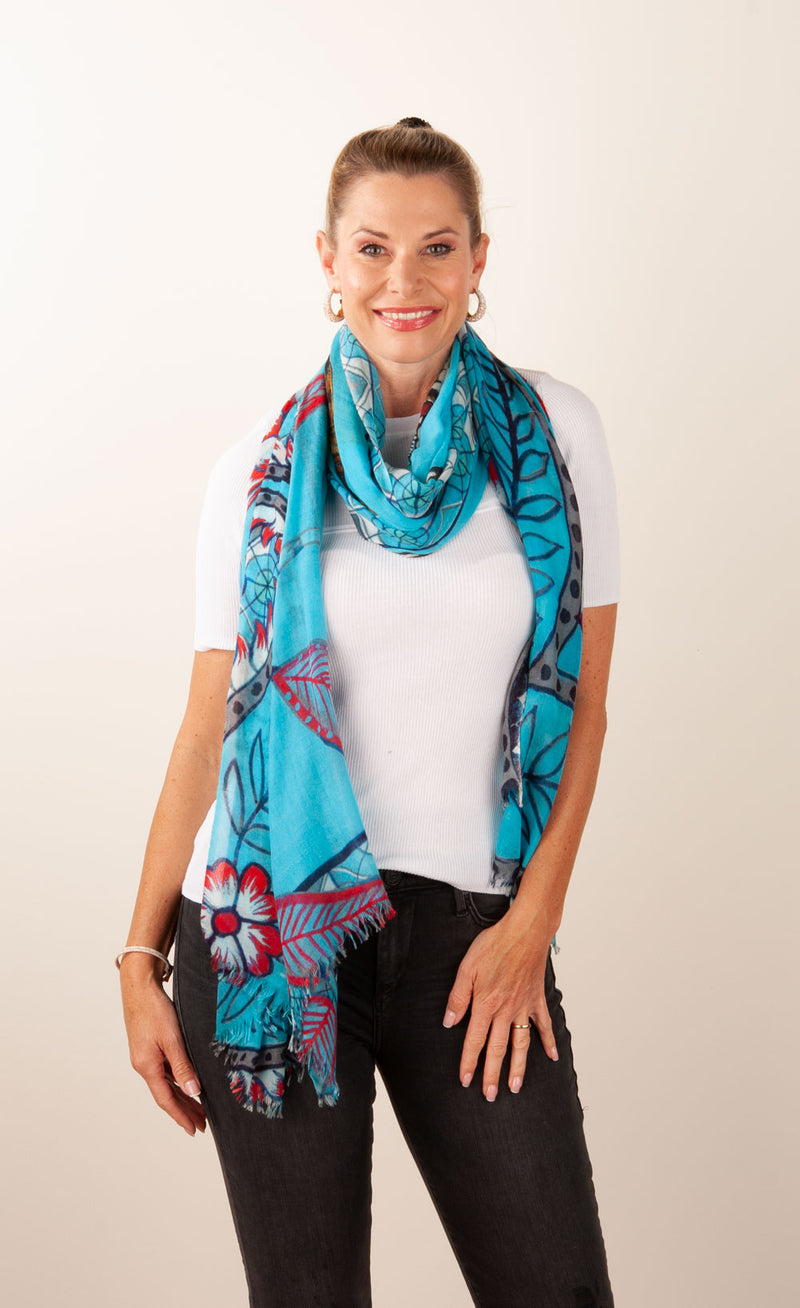 Simone Bruns Schal „Tiger“ Türkis | Multicolor