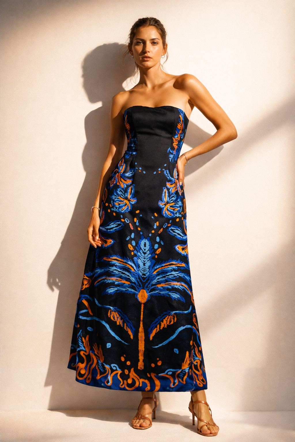 Bustierkleid „Floral“ Schwarz | Blau | Orange