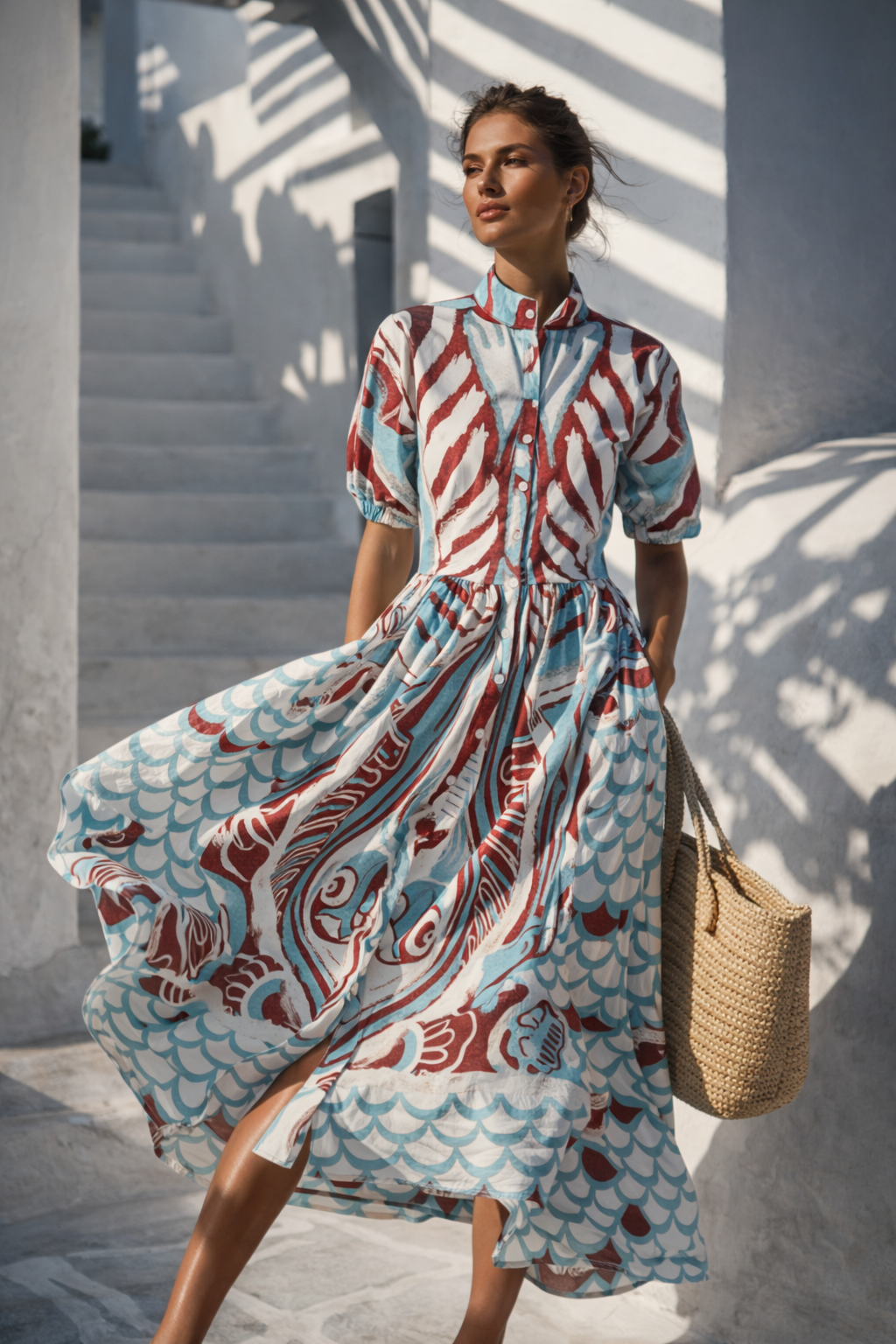 Kleid Weiß | Blau | Rot