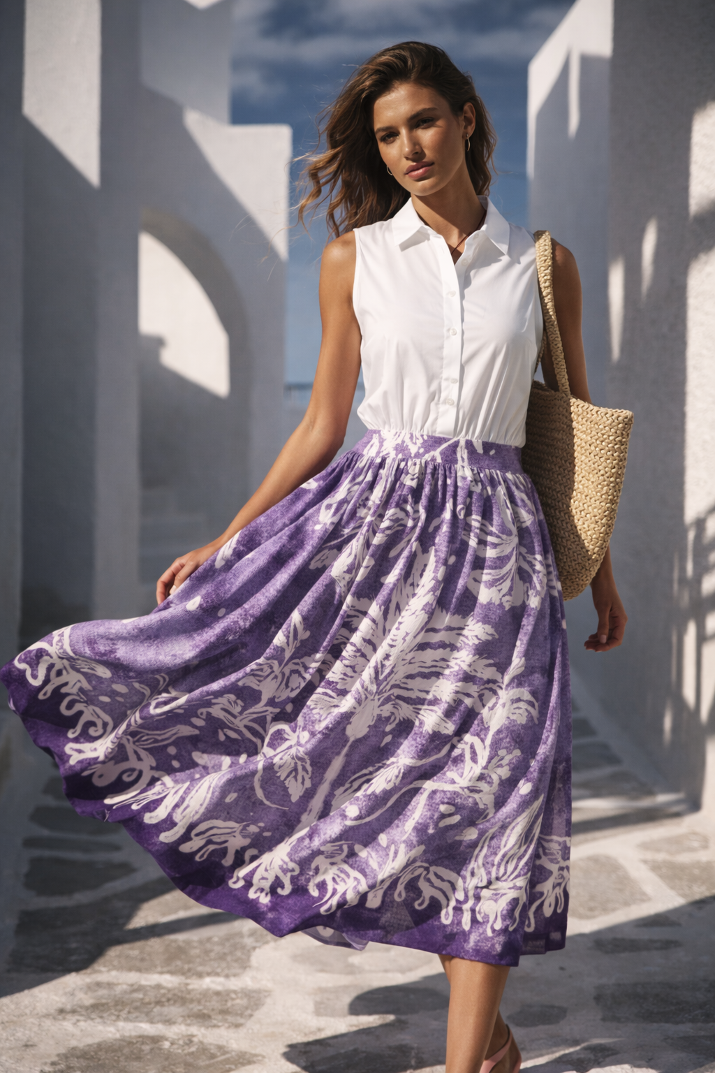 Hemdblusenkleid Weiß | Violett