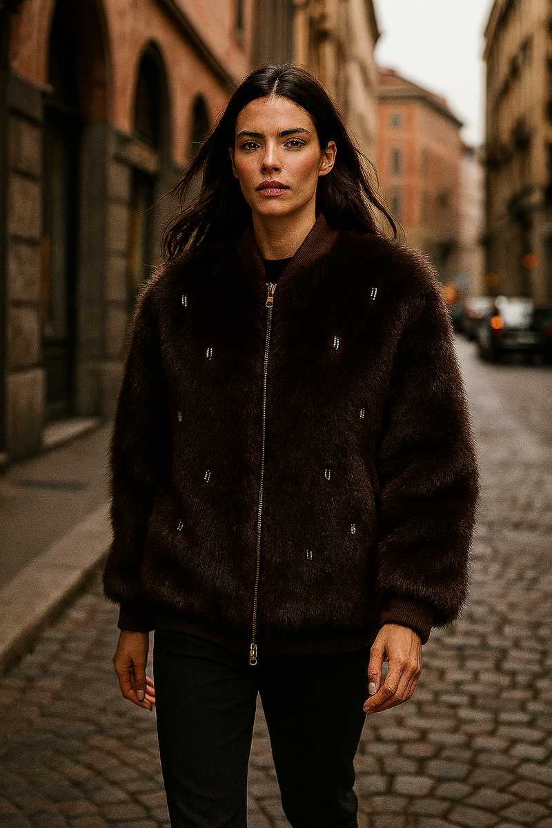 Jacke „Fake Fur“ Braun