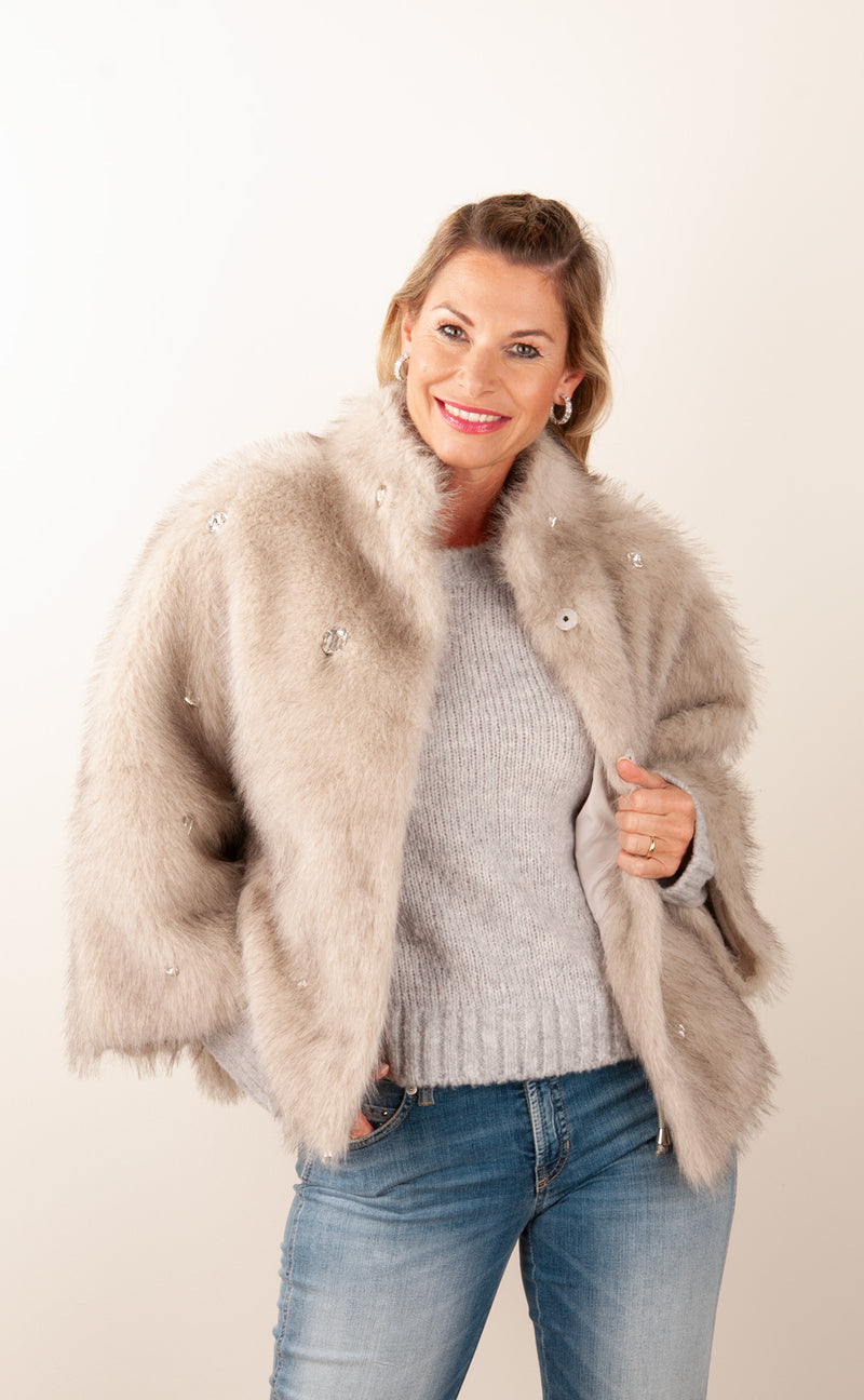 Jacke „Fake Fur“ Grau | Offwhite