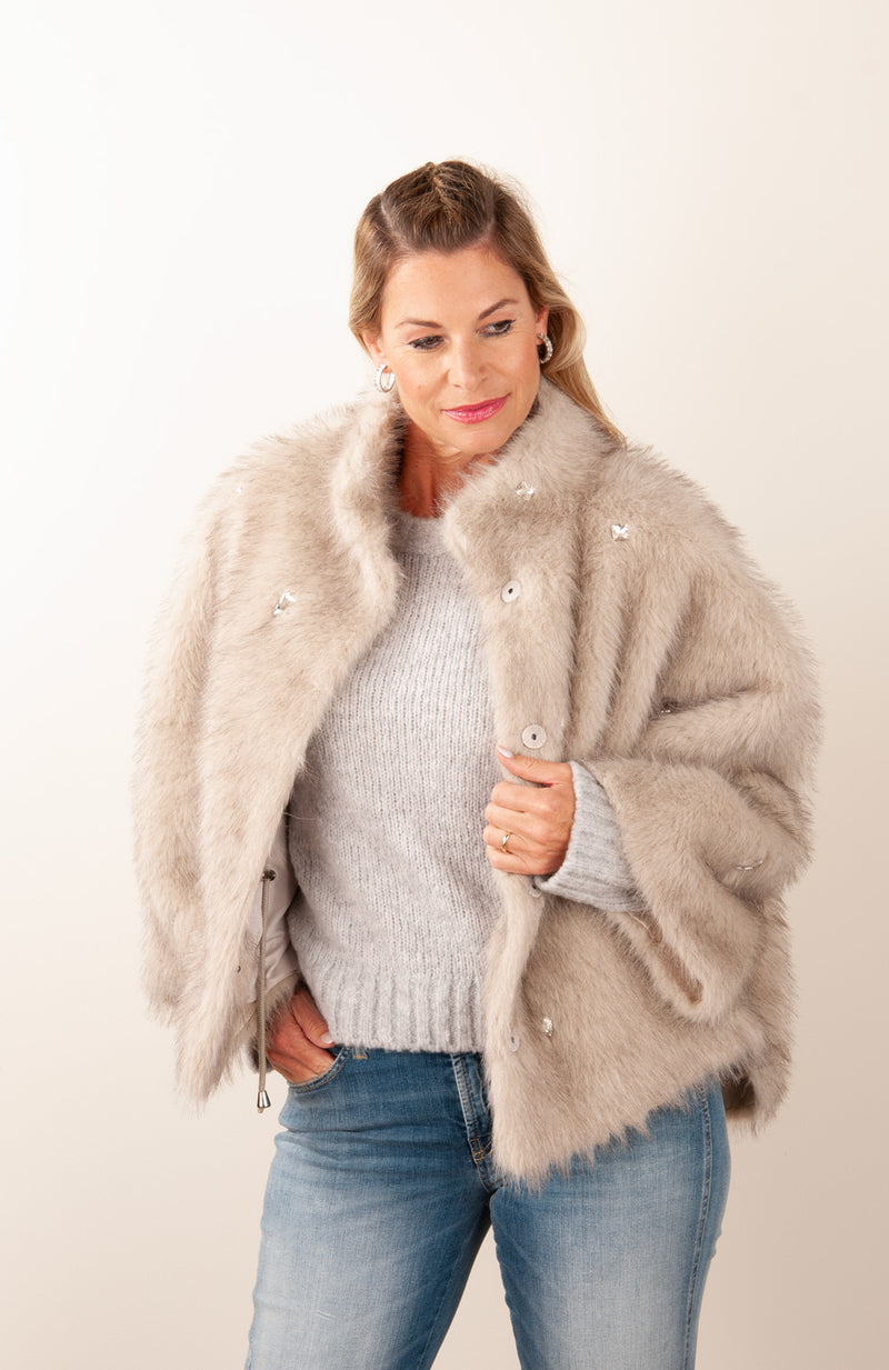Jacke „Fake Fur“ Grau | Offwhite