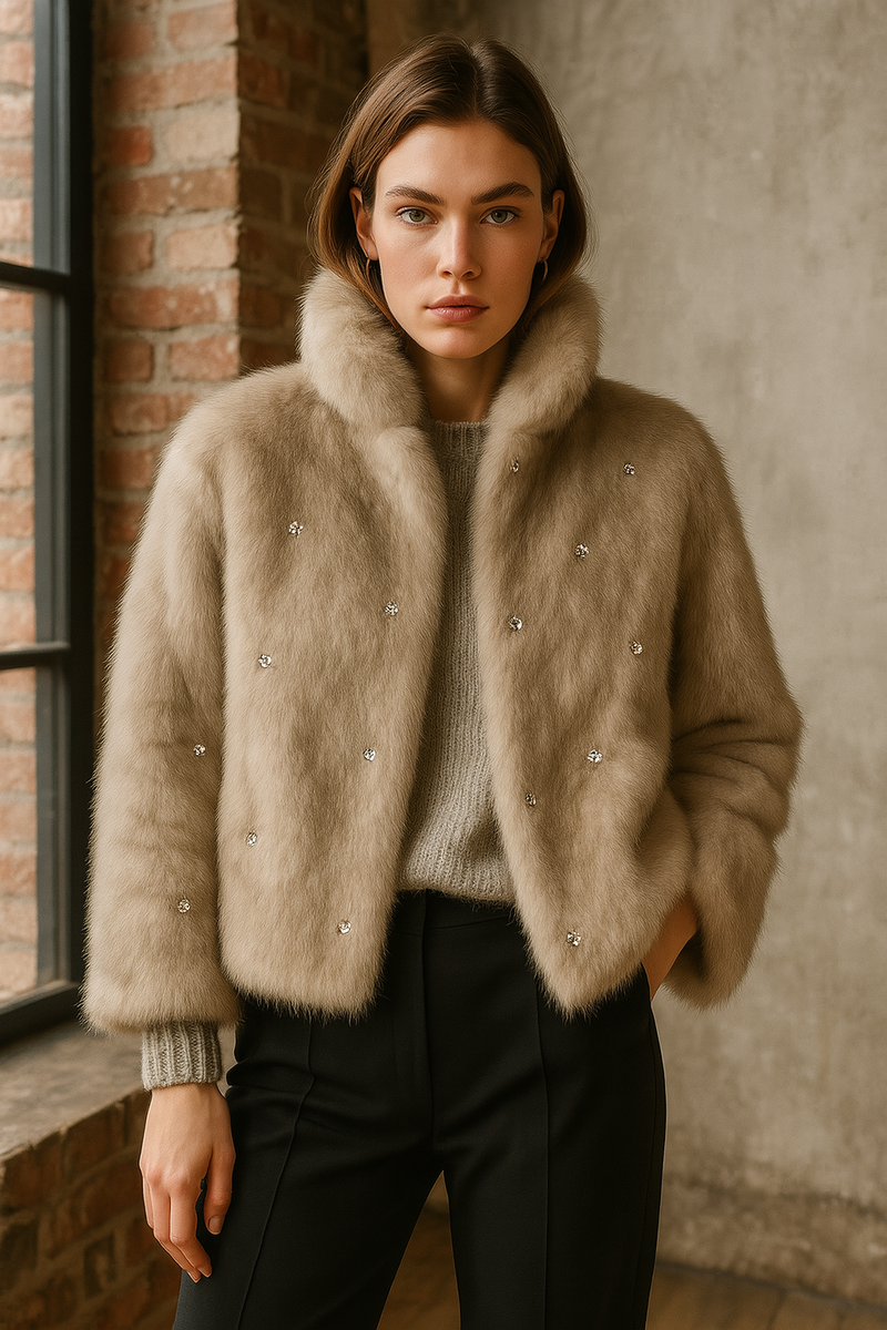 Jacke „Fake Fur“ Grau | Offwhite