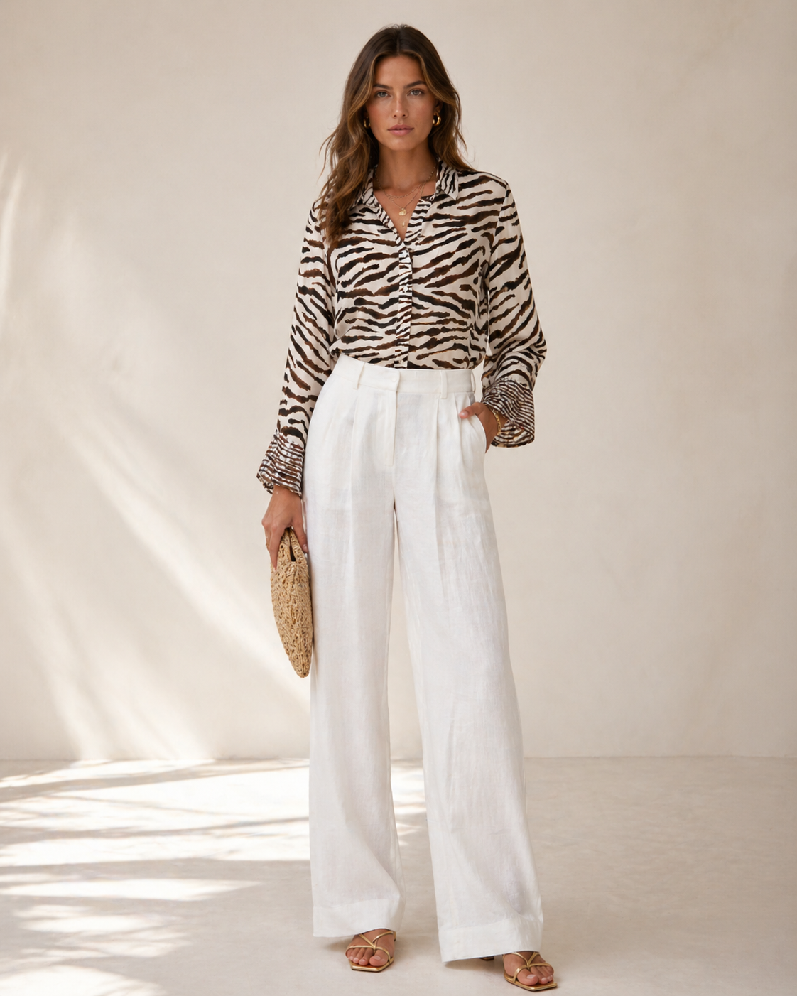 Bluse „Zebra“ Creme | Braun