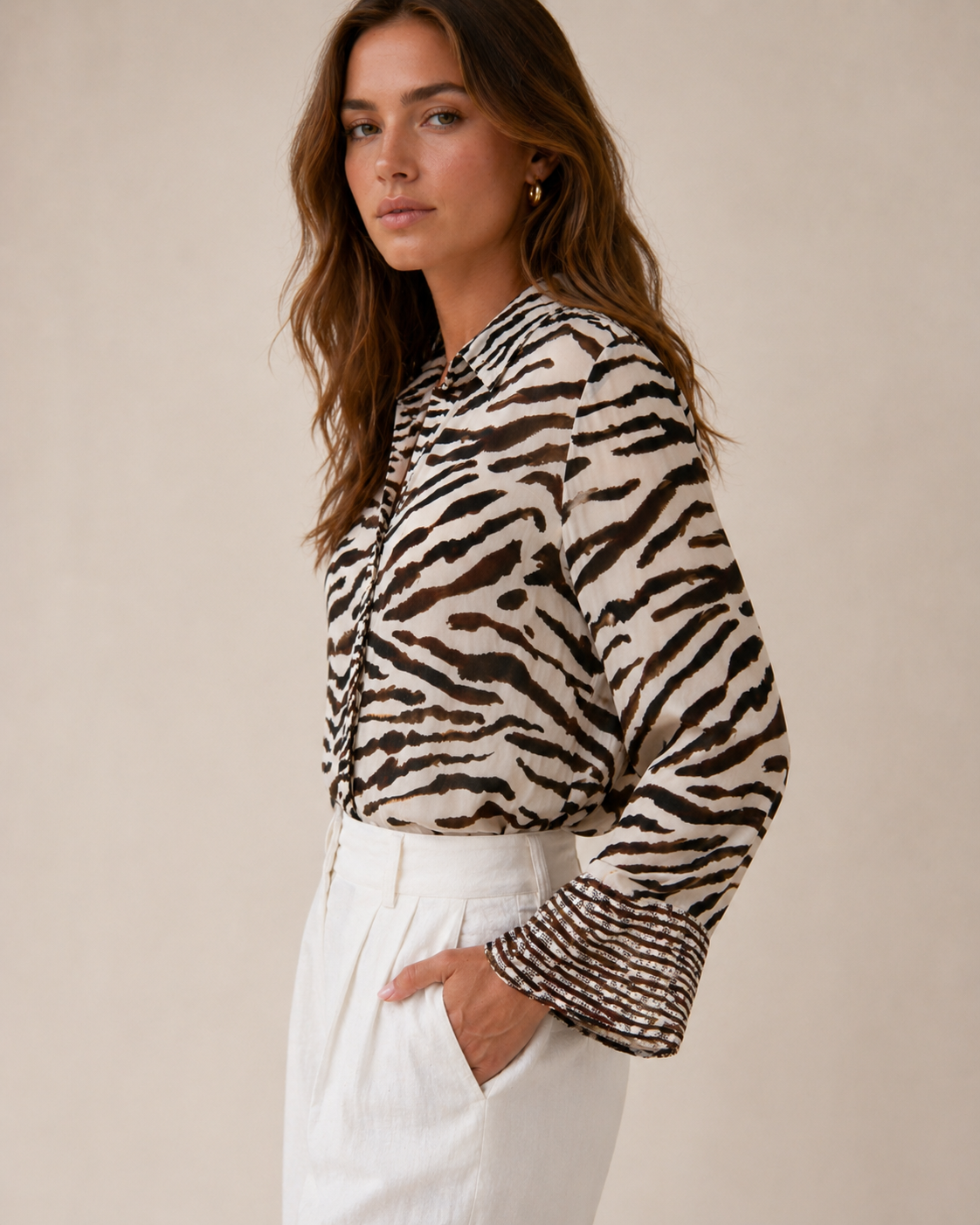 Bluse „Zebra“ Creme | Braun