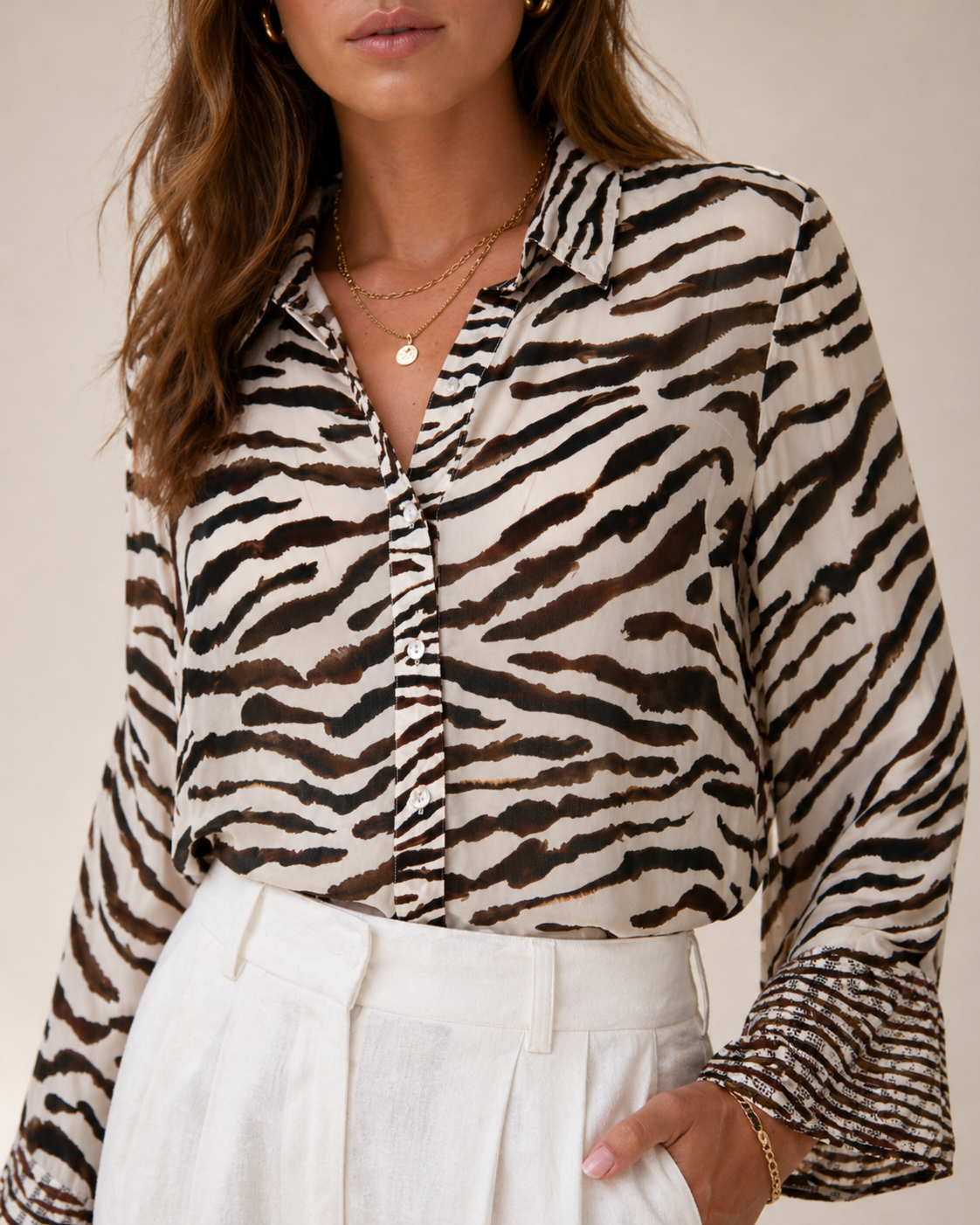 Bluse „Zebra“ Creme | Braun