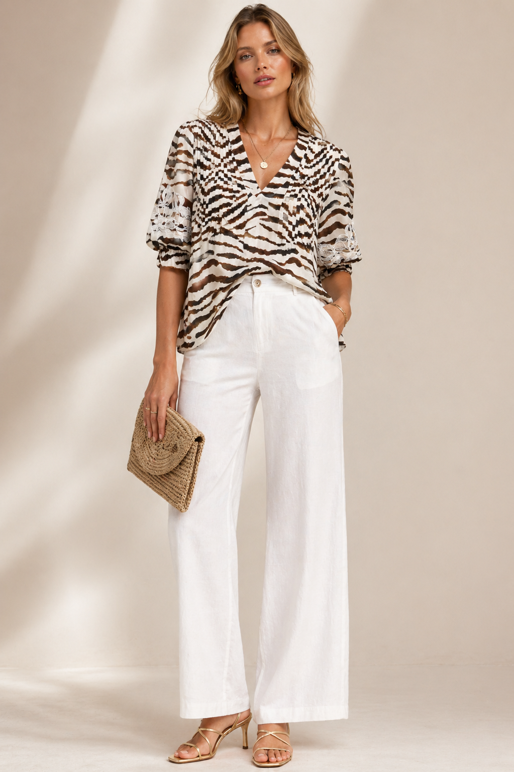 Blusenshirt „Zebra“ Creme | Braun