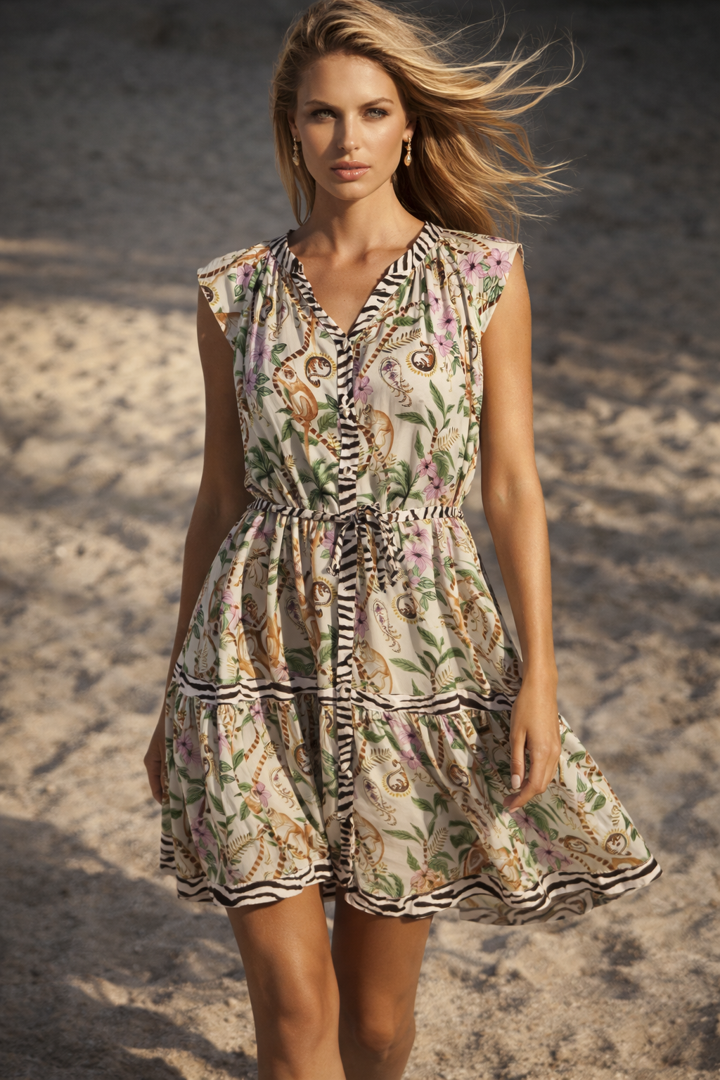 Kleid „Jungle / Zebra“ Creme | Rosa | Multicolor