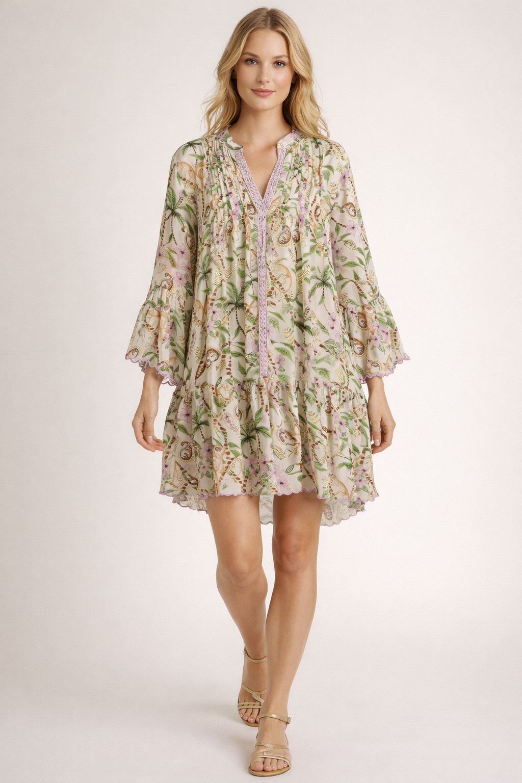 Kleid „Jungle“ Creme | Rosa | Multicolor