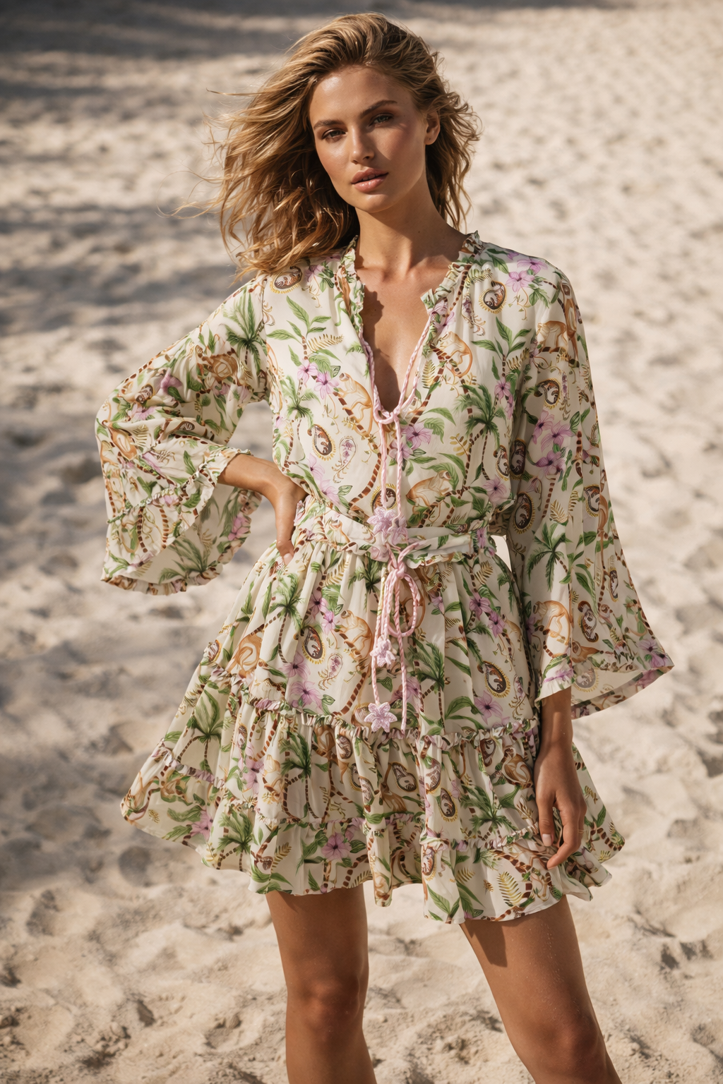 Kleid „Jungle“ Creme | Multicolor