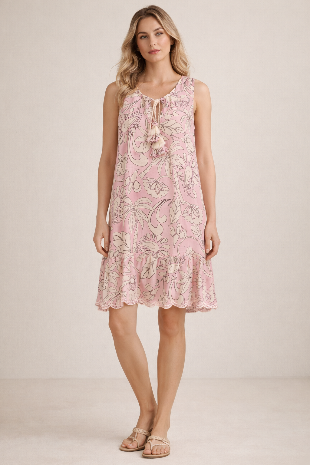 Kleid „Palmen“ Weiß | Schwarz | Rosa