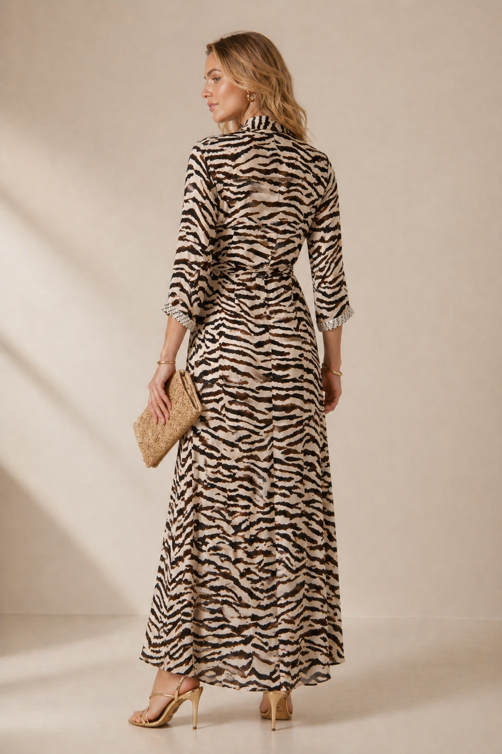 Maxi-Hemdblusenkleid „Zebra“ CREME | BRAUN
