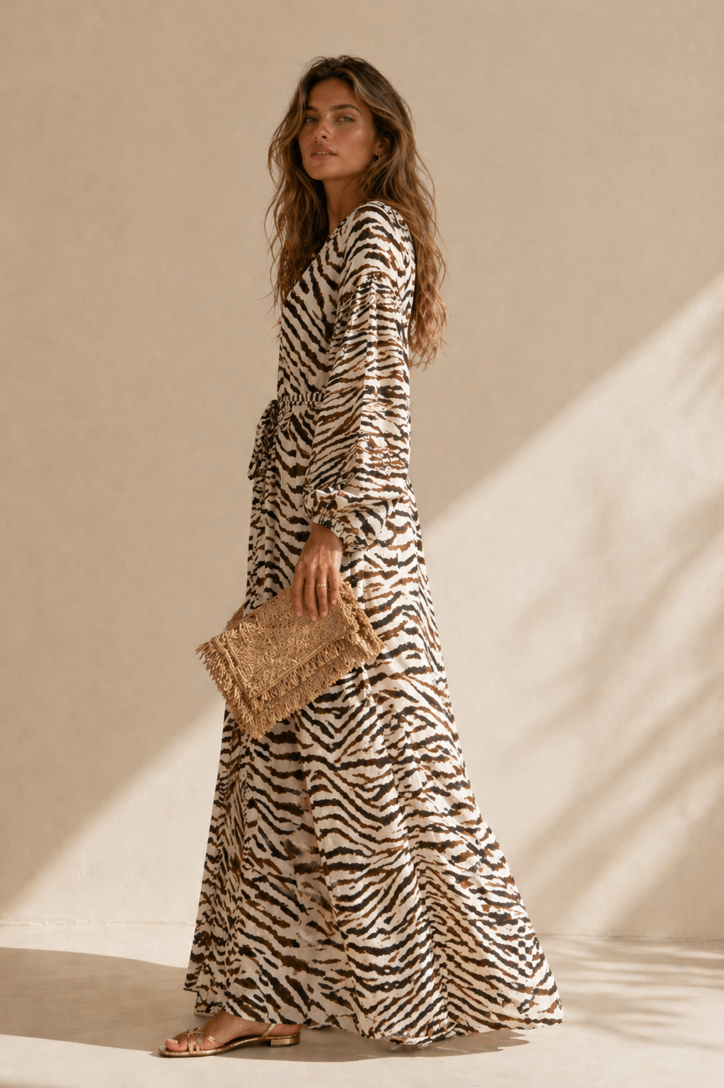 Maxi-Kleid „Zebra“ CREME | BRAUN