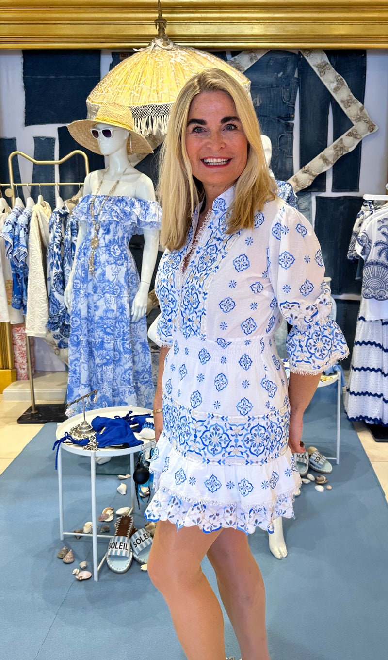 Kleid „Fella“ Weiß | Blau | Gold