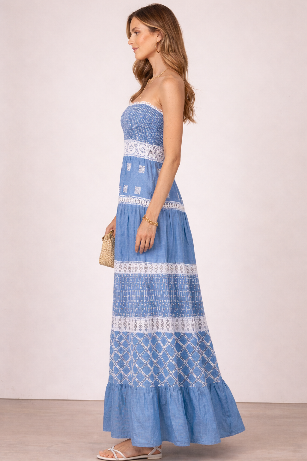 Bustierkleid Jeansblau | Weiß