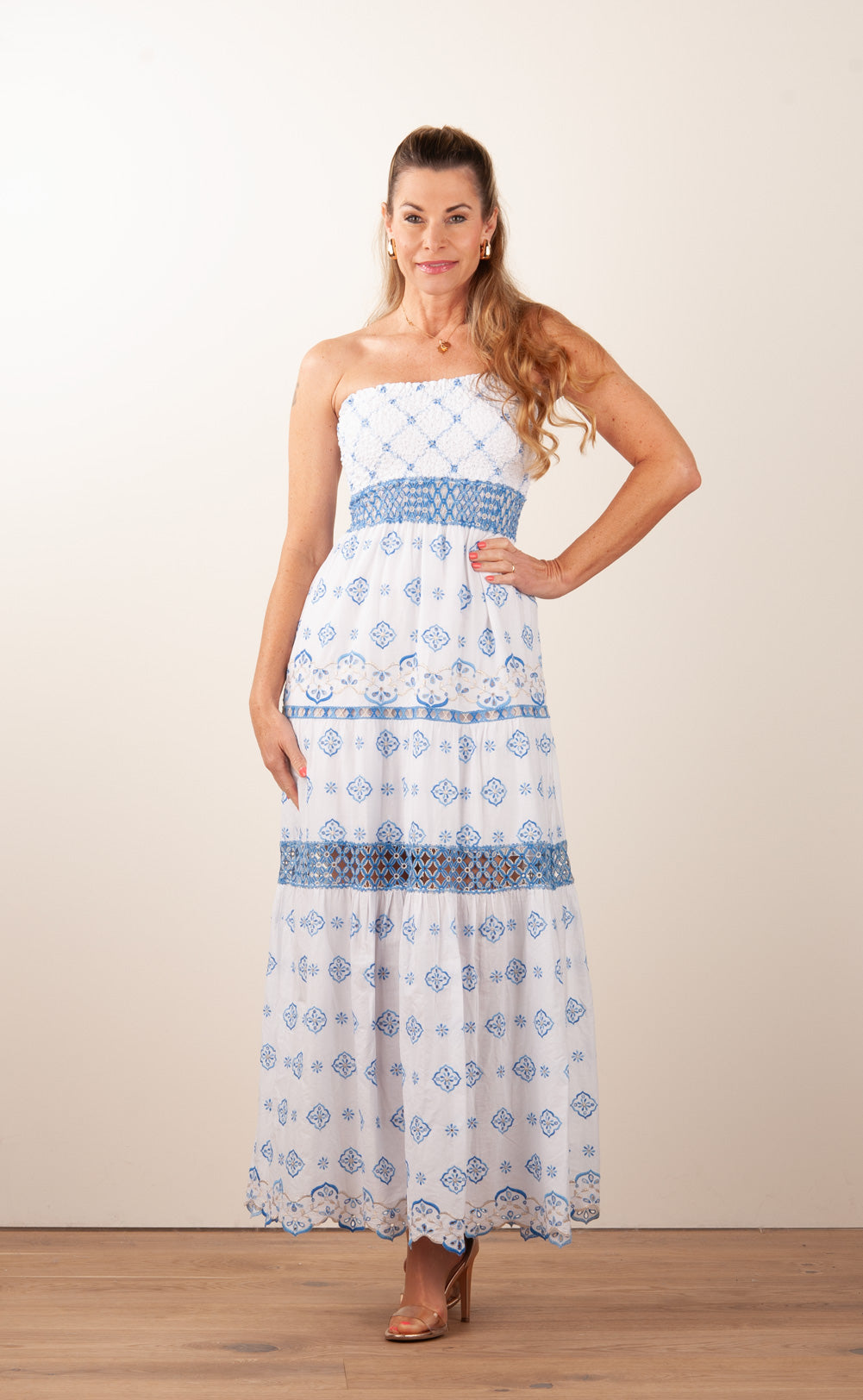 Bustierkleid „Nera“ Weiß | Blau | Gold