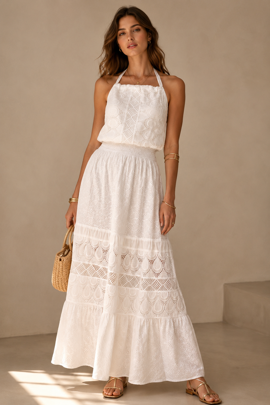 Macramé-Neckholder-Kleid Weiß