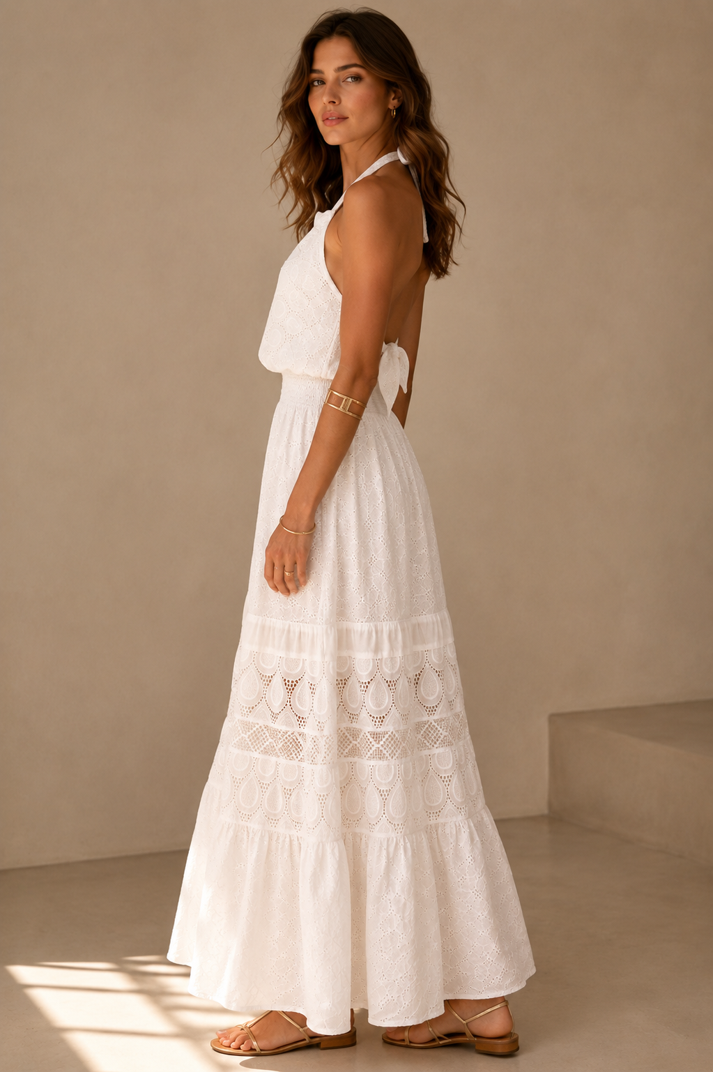 Macramé-Neckholder-Kleid Weiß