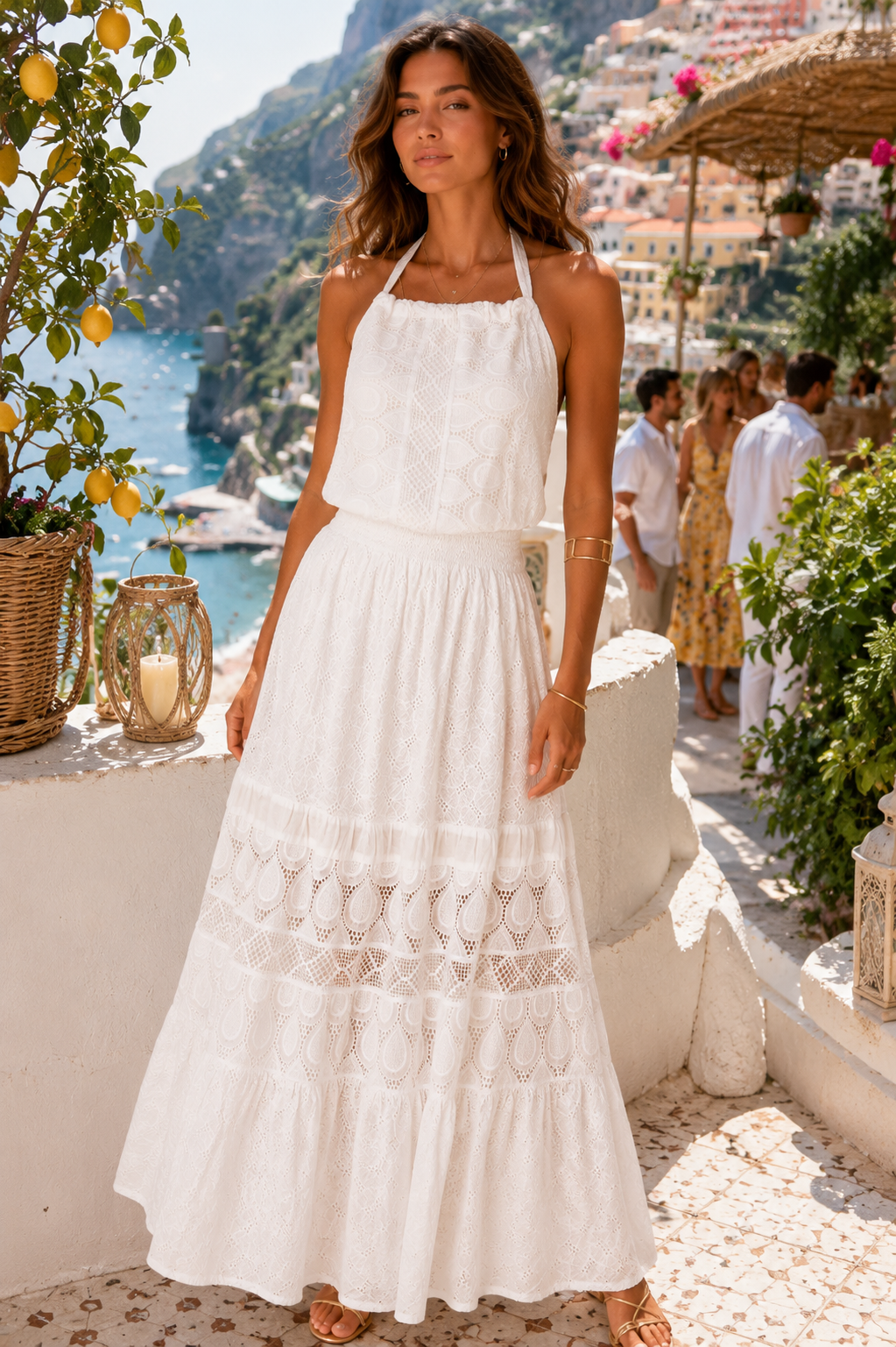 Macramé-Neckholder-Kleid Weiß