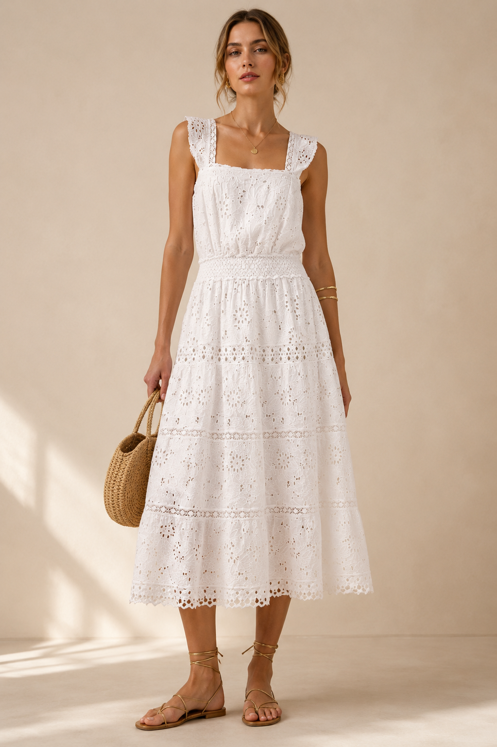 Lochstickerei-Kleid Weiß