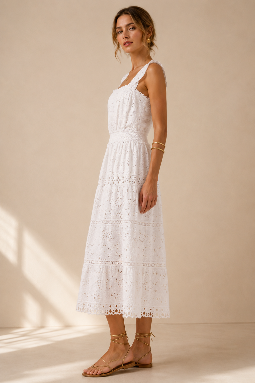Lochstickerei-Kleid Weiß