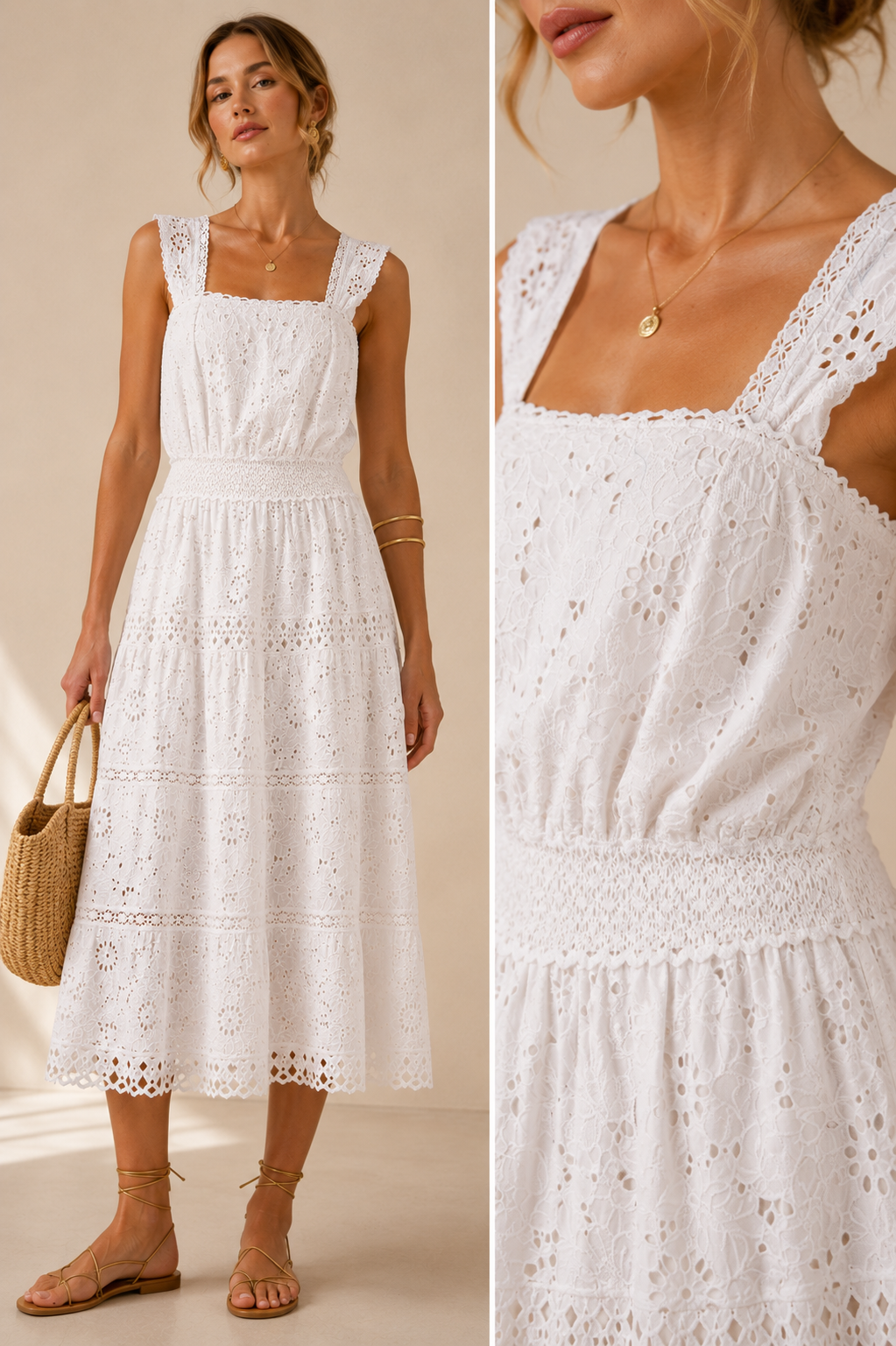 Lochstickerei-Kleid Weiß