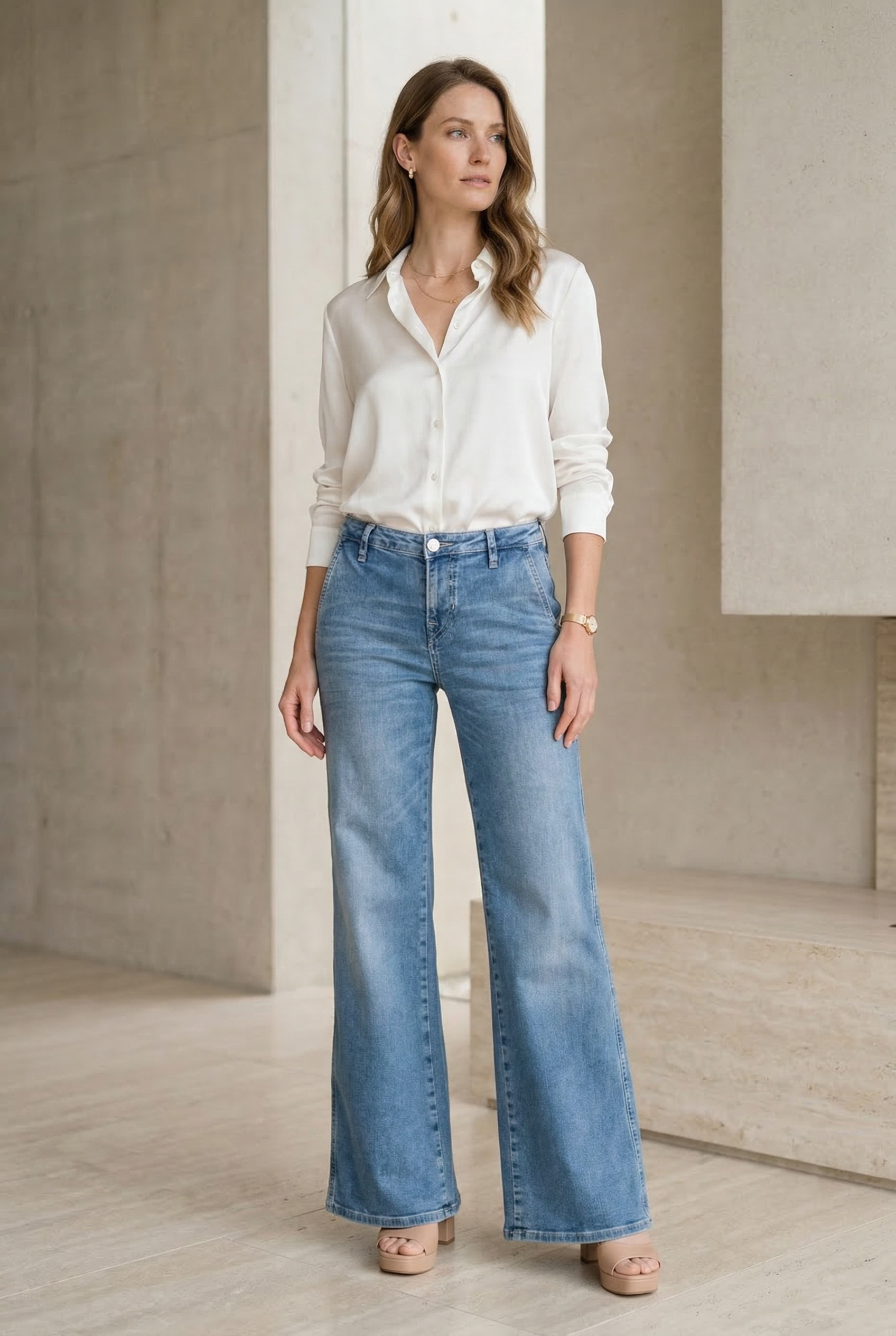 Wide-Leg-Jeans „Lauren“ Blau