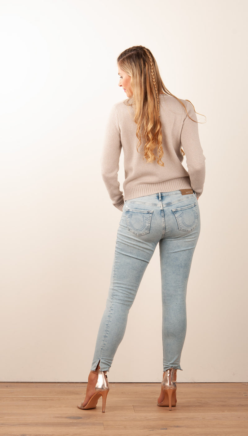 Jeans „Halle | Crop Slit“ Hellblau