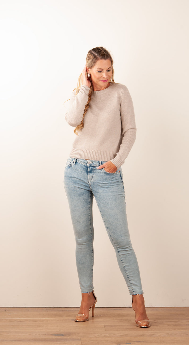 Jeans „Halle | Crop Slit“ Hellblau