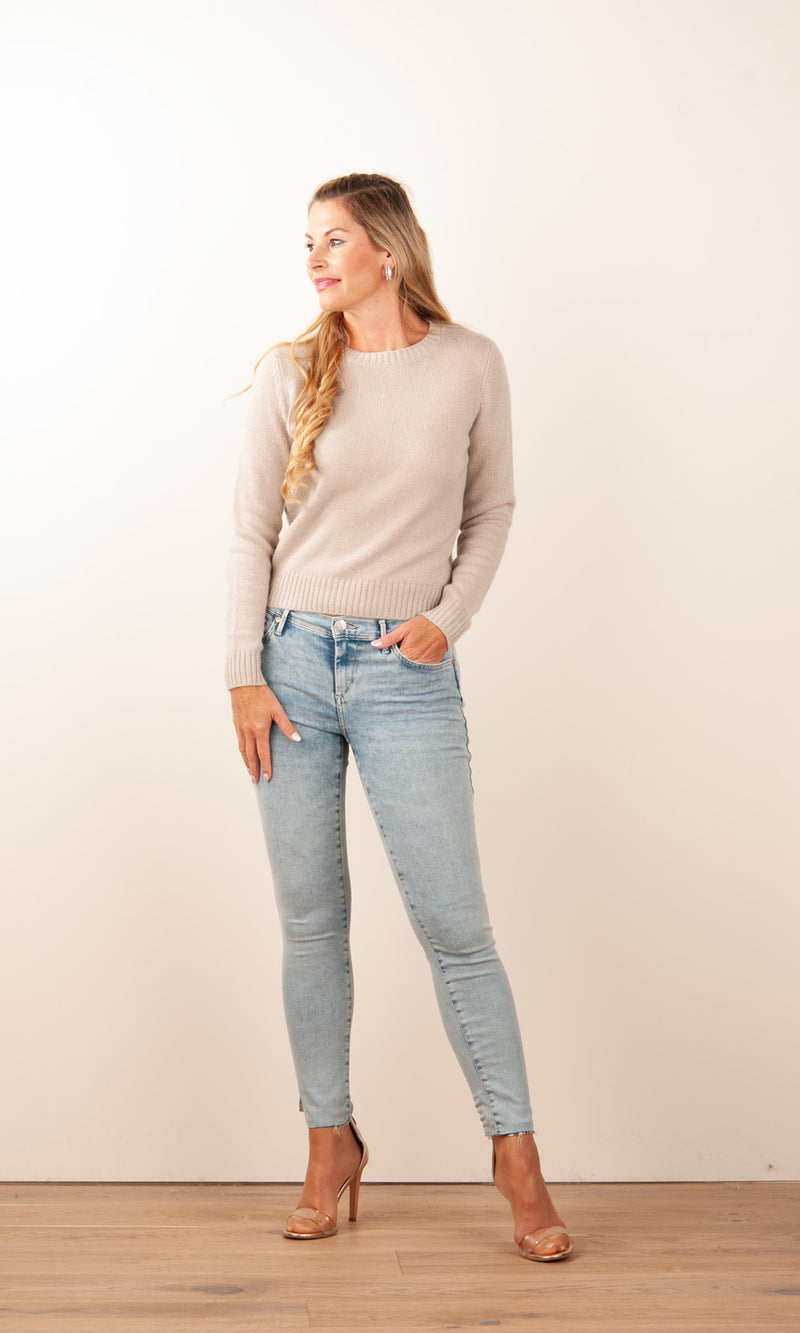 Jeans „Halle | Crop Slit“ Hellblau