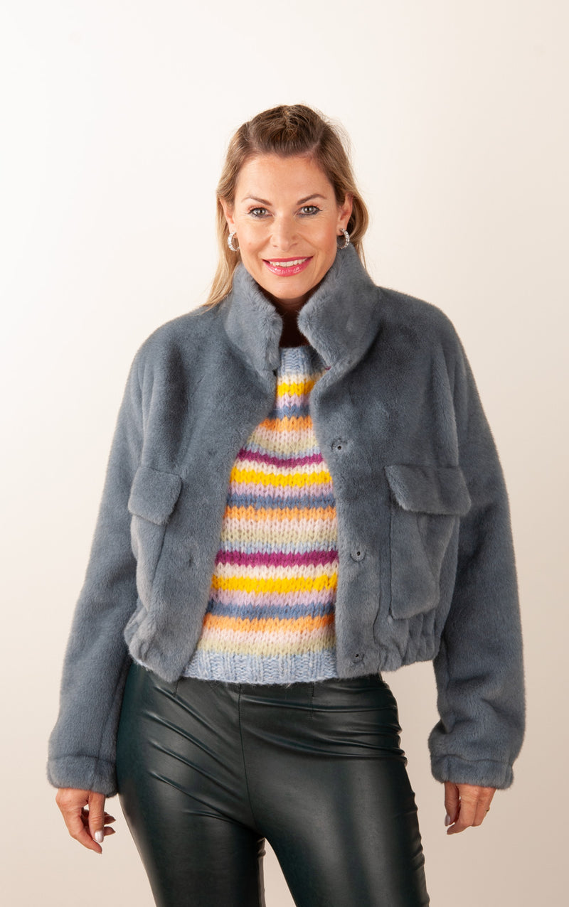 Jacke „Fake Fur“ Denim Blue