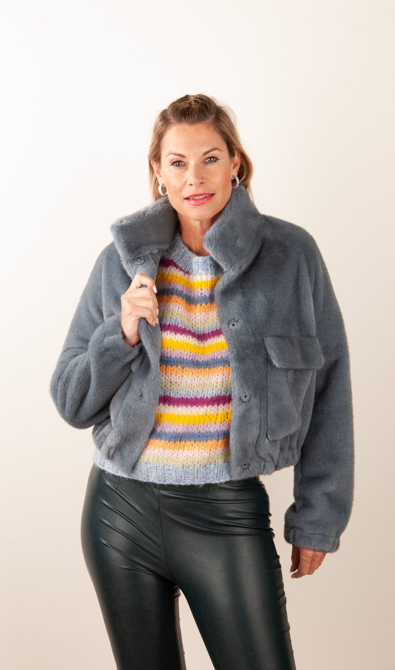 Jacke „Fake Fur“ Denim Blue
