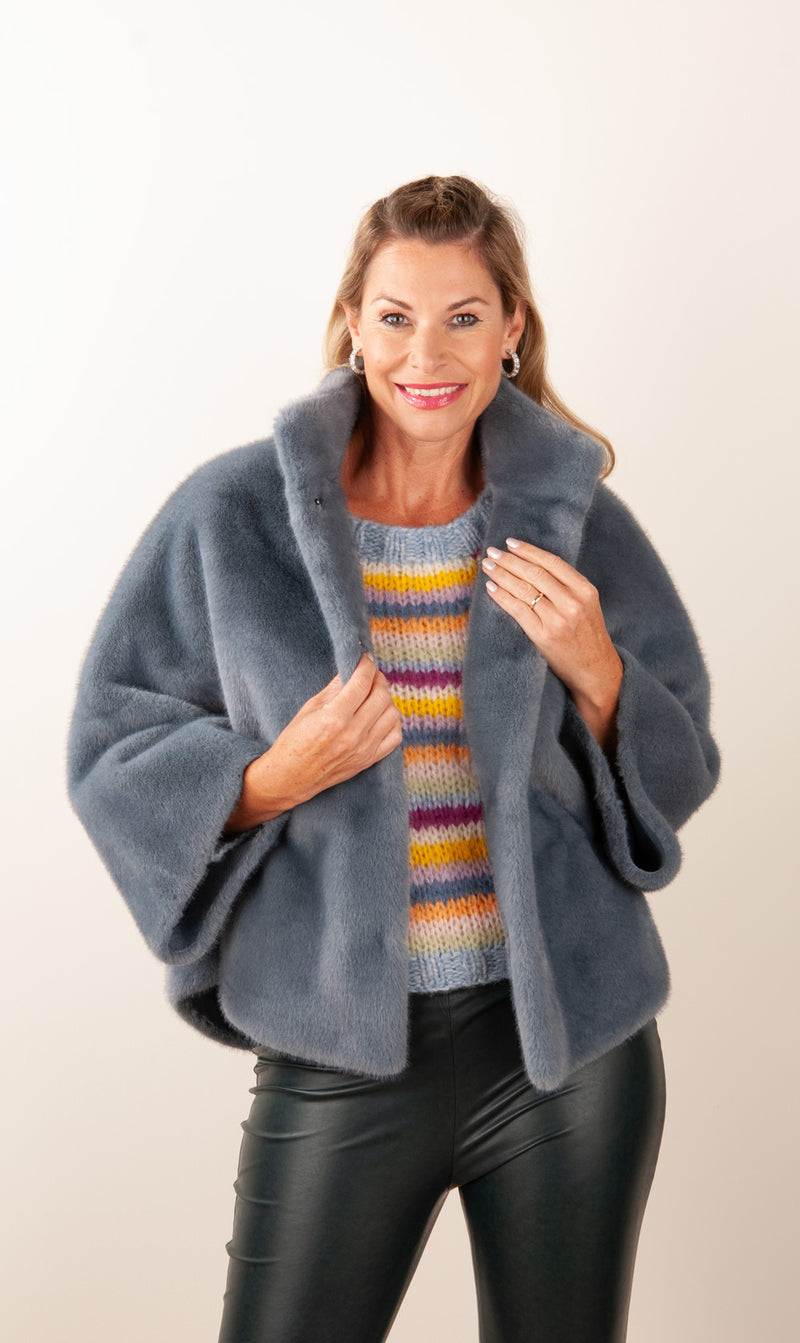 Jacke „Fake Fur“ Denim Blau