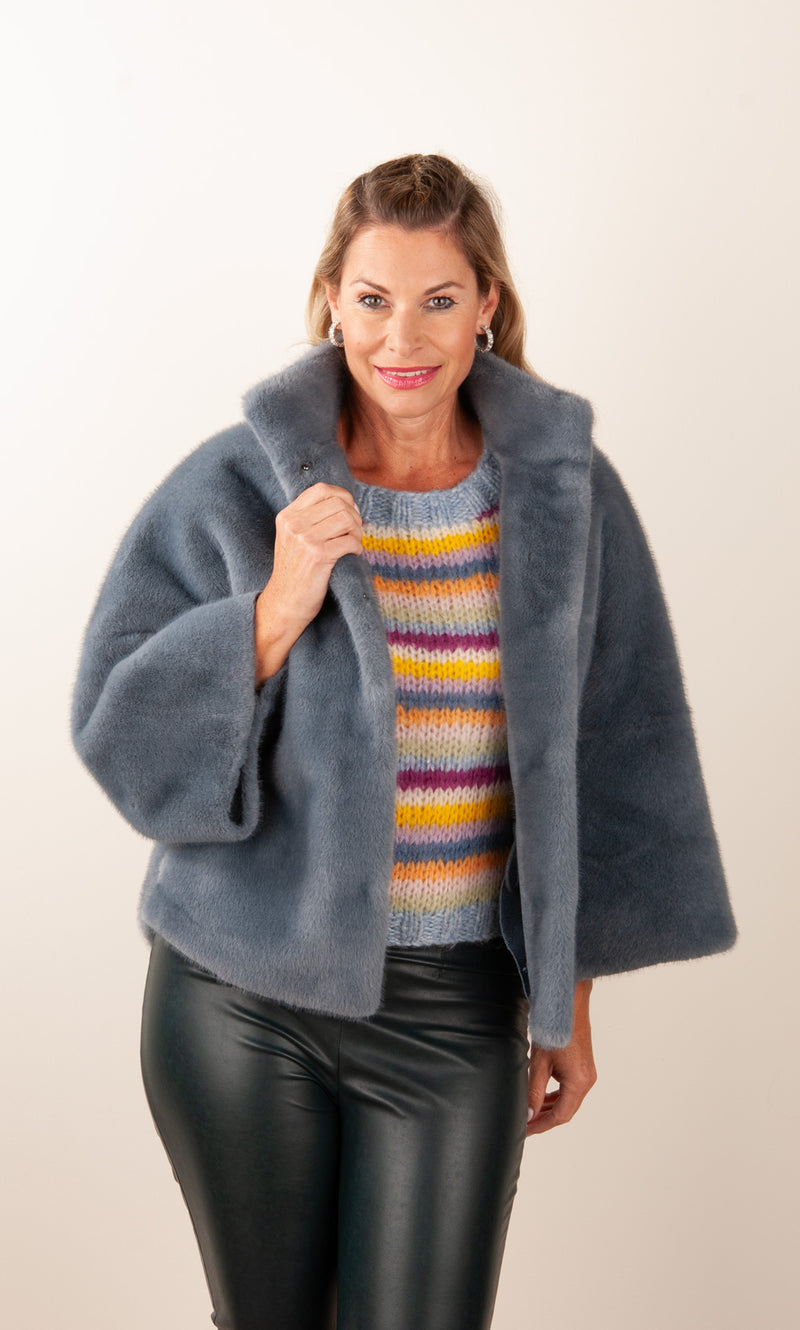 Jacke „Fake Fur“ Denim Blau