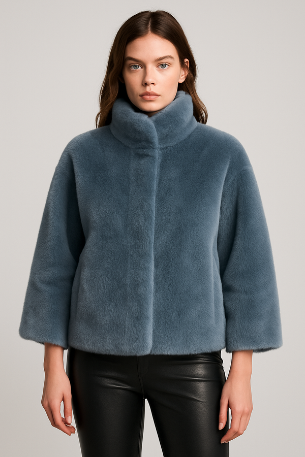 Jacke „Fake Fur“ Denim Blau