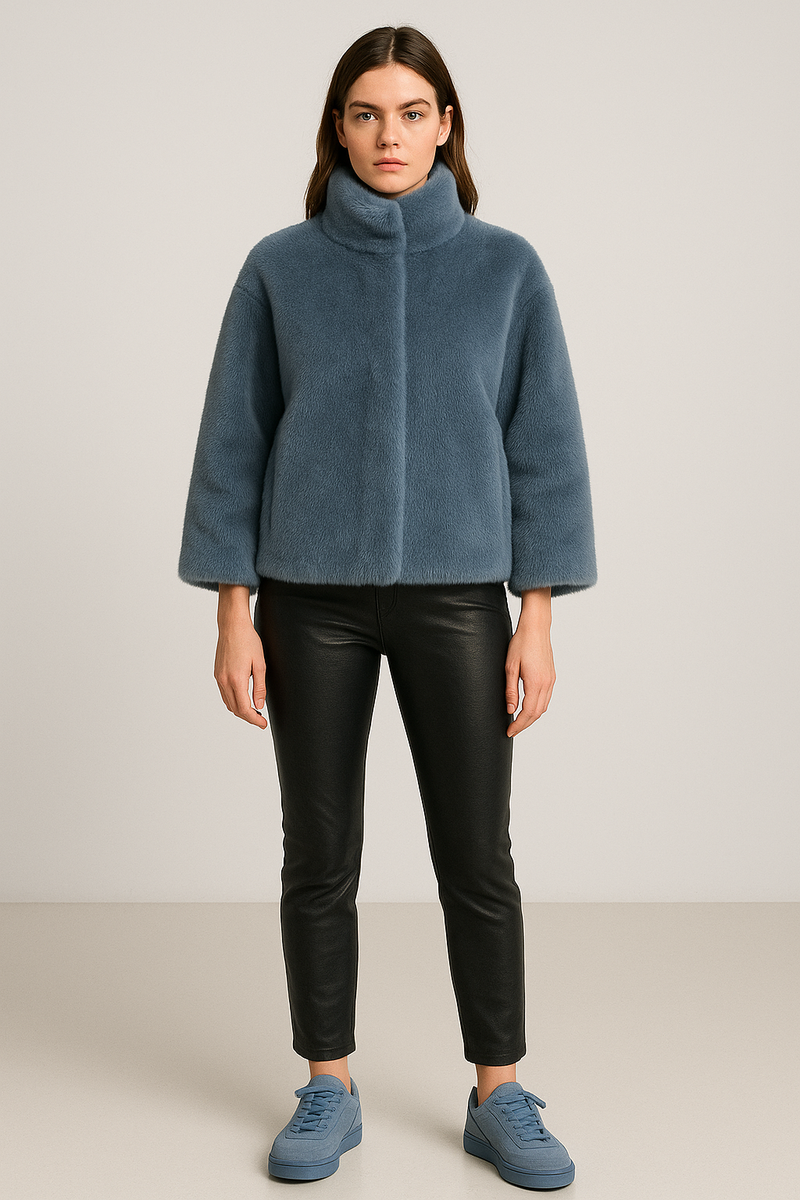 Jacke „Fake Fur“ Denim Blau