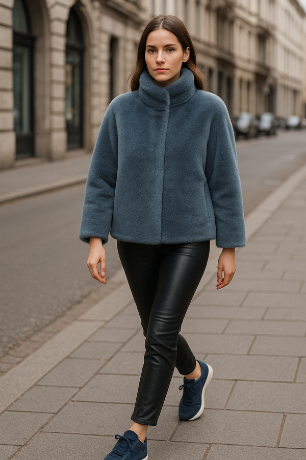 Jacke „Fake Fur“ Denim Blau