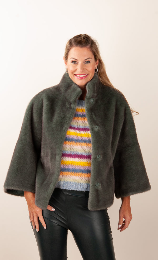 Jacke „Fake Fur“ Grün | Petrol