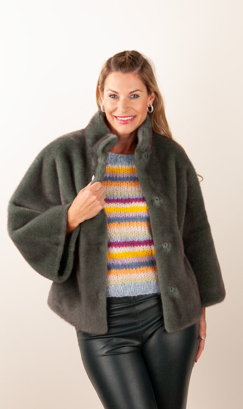 Jacke „Fake Fur“ Grün | Petrol