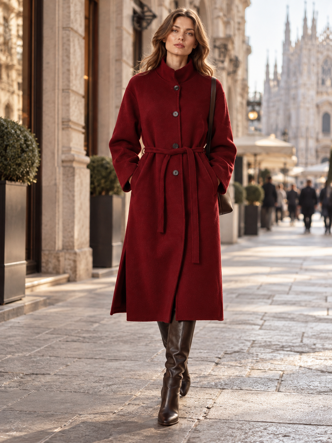 Vittoria Bini / WOLL-KASCHMIR-MANTEL TIEFES BAROLO / Cityansicht Milano