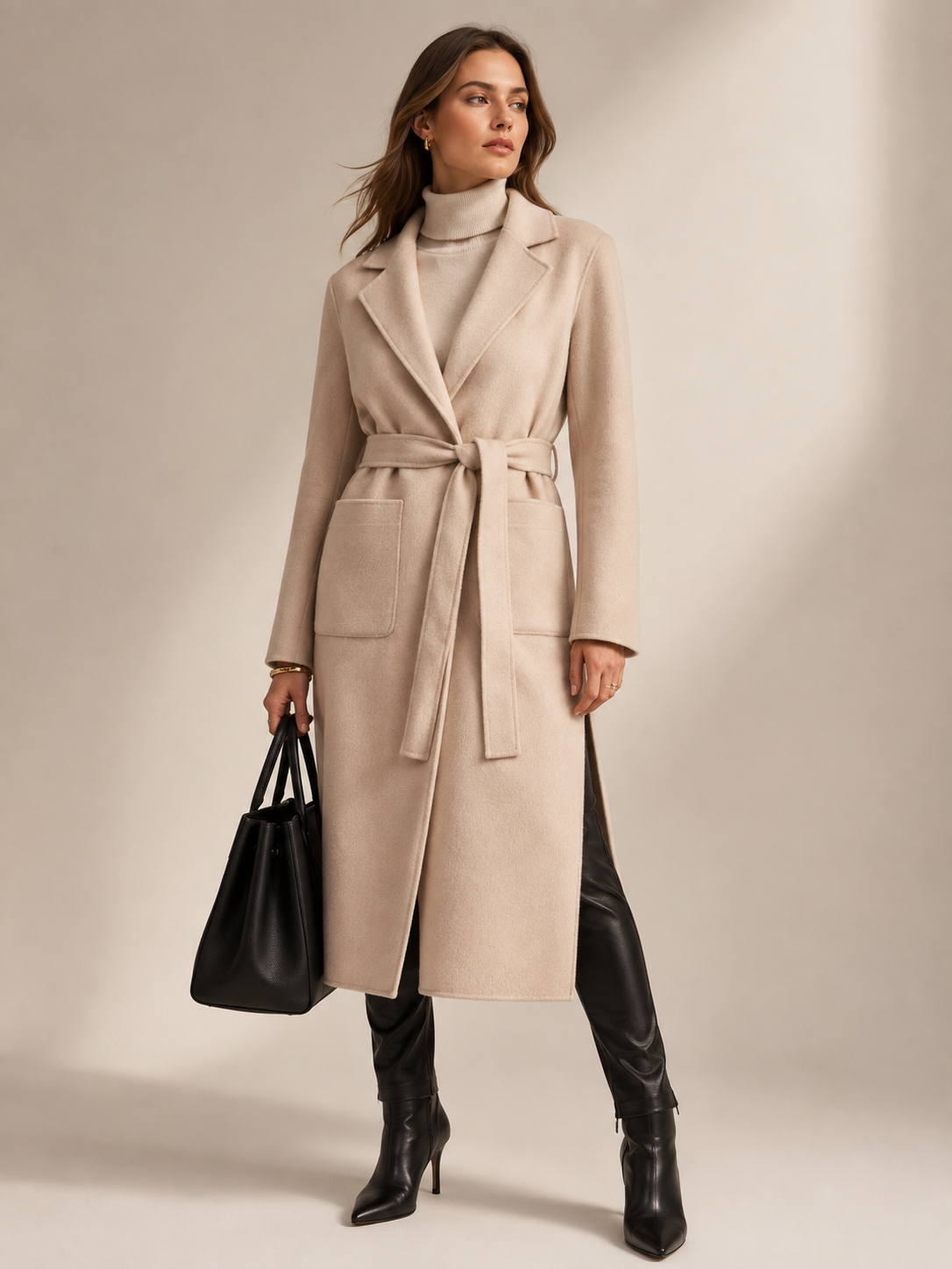 Zeitloser Wickelmantel Beige