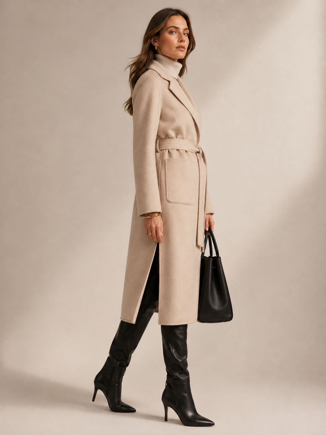 Zeitloser Wickelmantel Beige