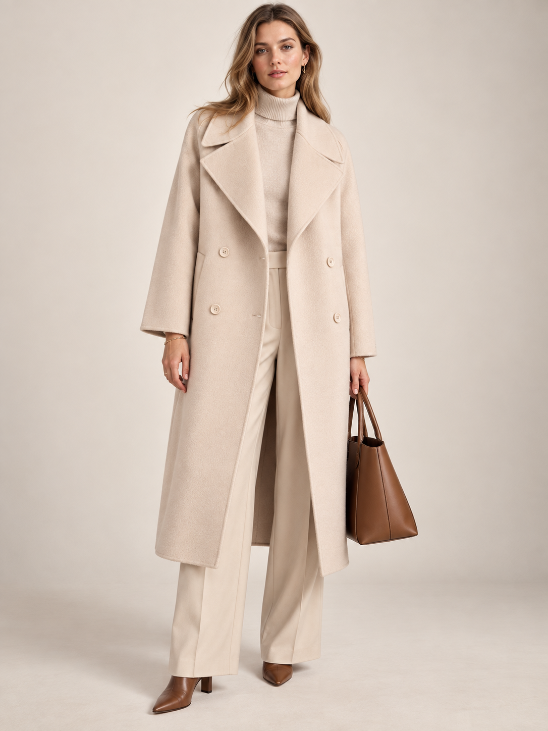 Doppelreiher-Wollmantel Beige