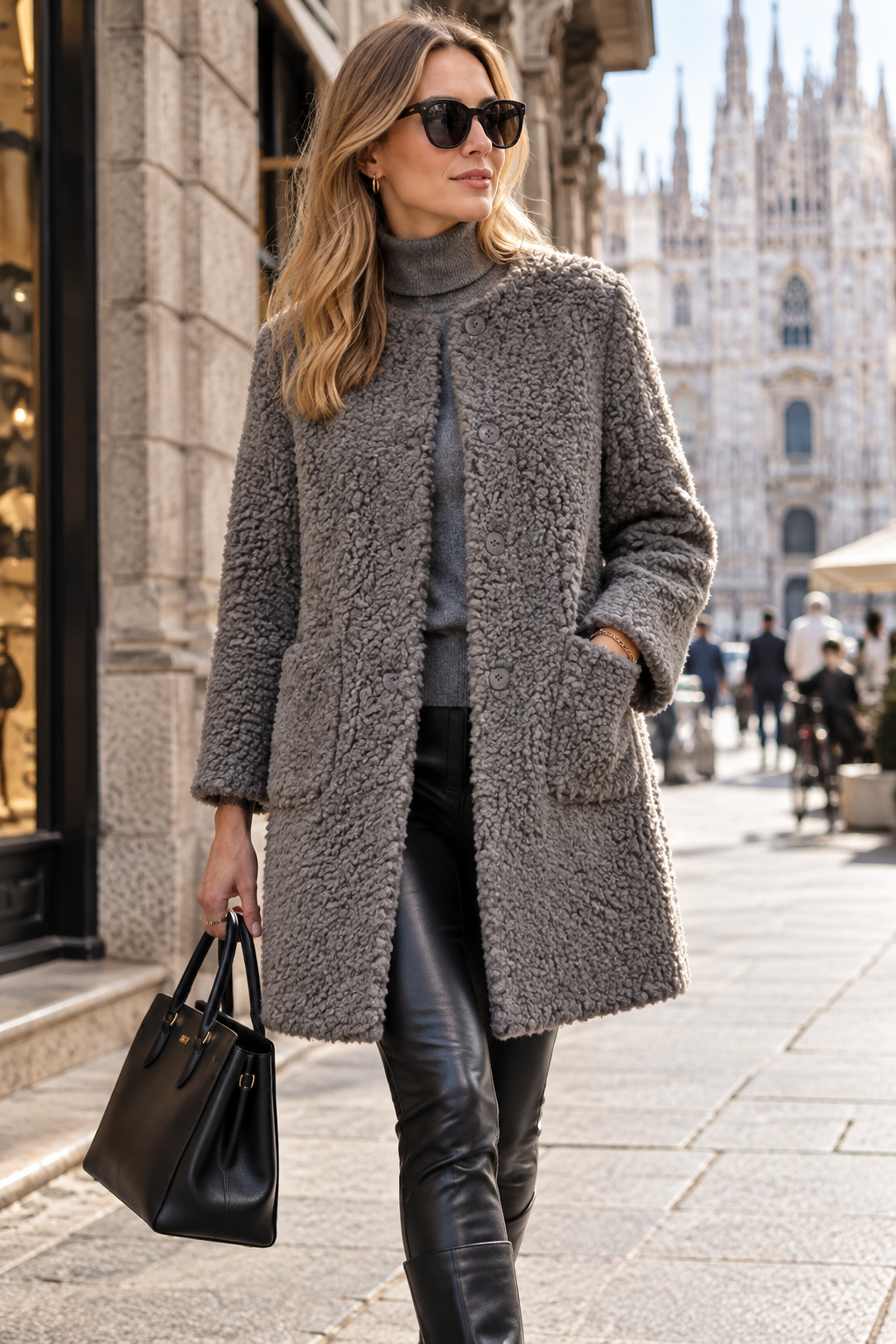 Vittoria Bini / KUSCHELIGER TEDDYMANTEL „CURLY“ Grau / City Milano
